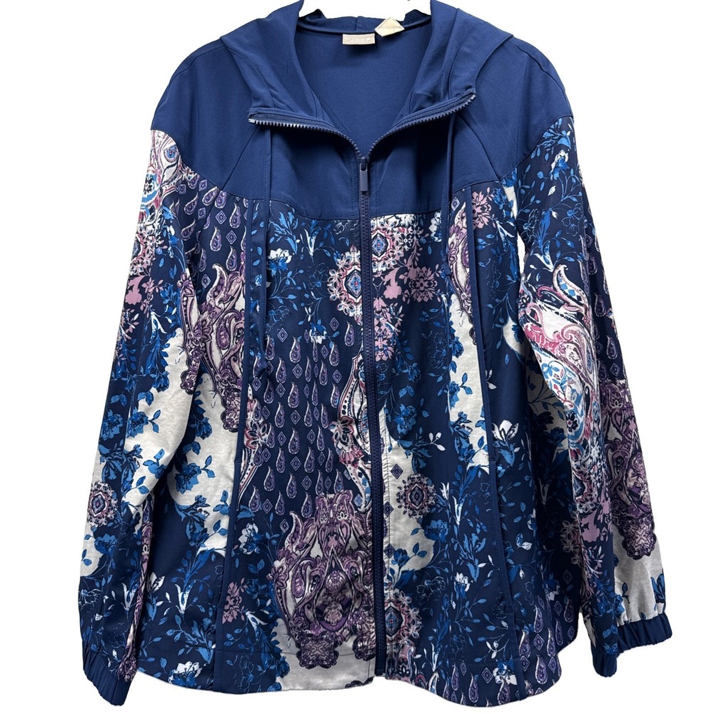 Chicos Zenergy Women's Jacket Size Large Blue Purple Full Zipper Hooded Pockets